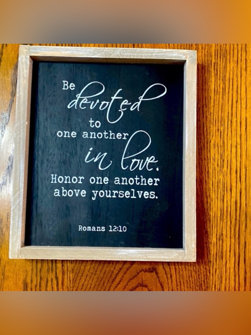 Black Framed Inspirational Wall Sign - Devoted to One Another